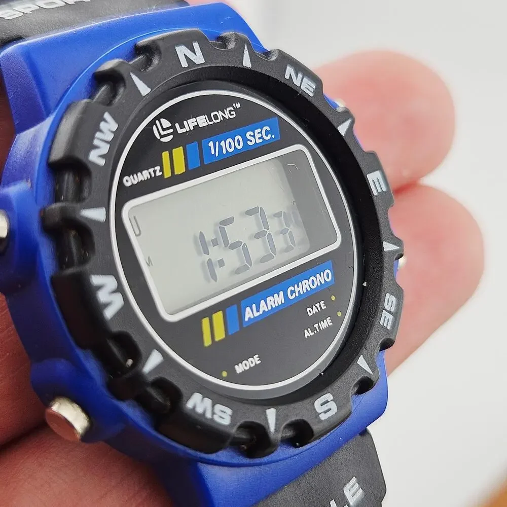 Lifelong Mens Digital Sports Watch Blue Black Running Alarm Sporty Multifunction